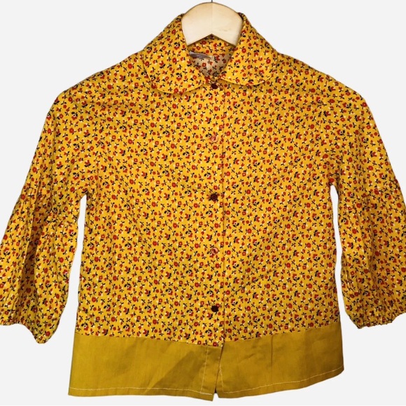 Vintage 70's Growing Girl Perma-Prest Shirt Girls Size 8 Retro Hippy Floral Boxy - Picture 2 of 16